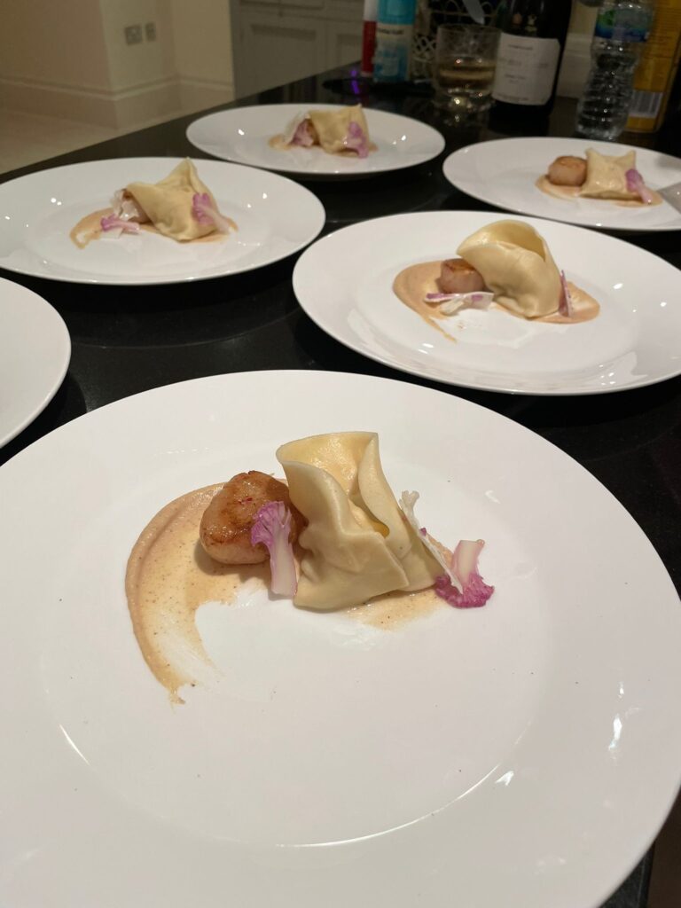 tortellini with cauliflower puree