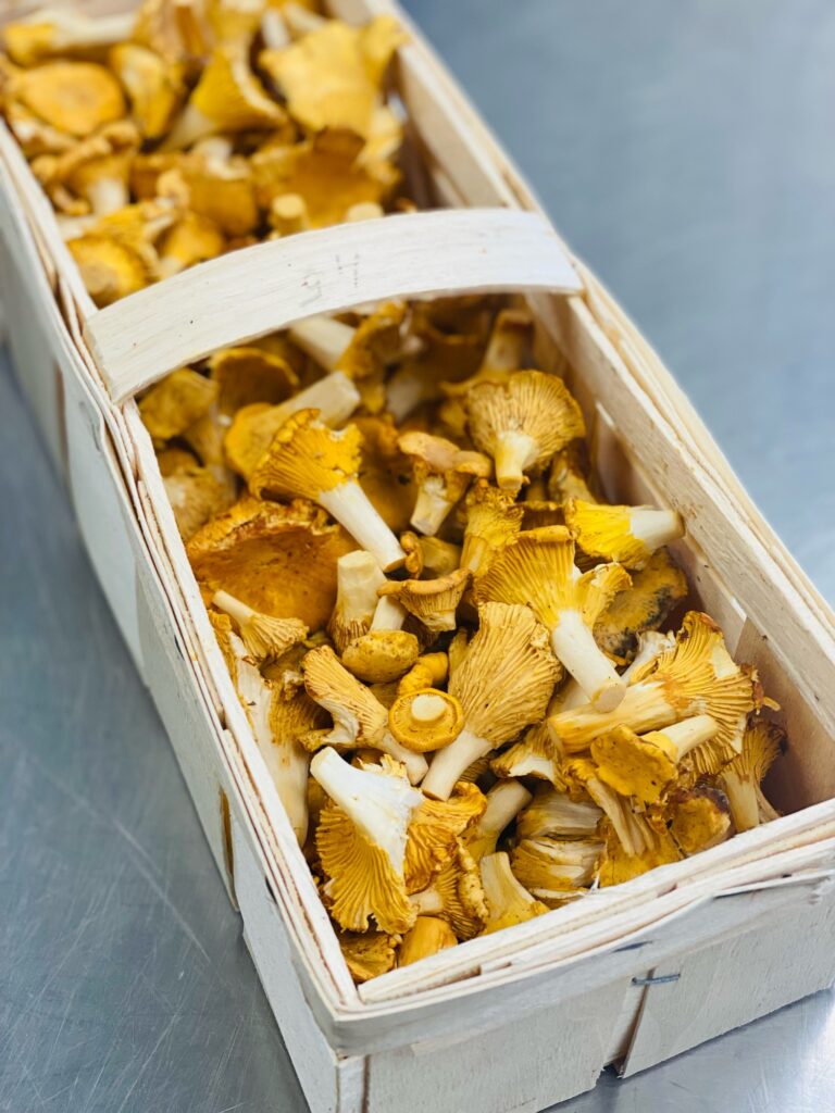 wooden basket of mushrooms